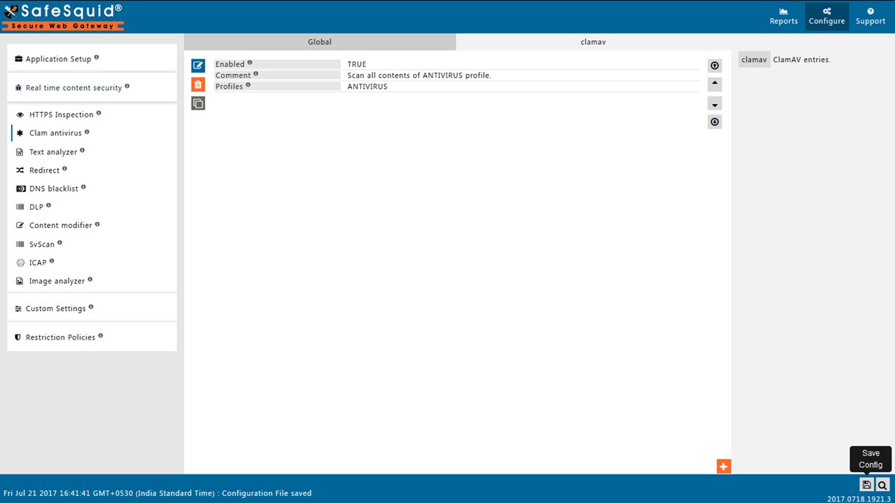 The default policy in the subsection for virus signature detection.