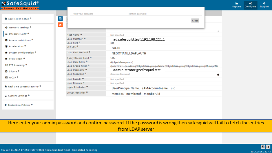 entering admin password and confirming the password by entering in respective field