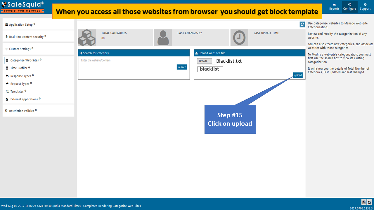 clicking on upload to create a category of those uploaded websites