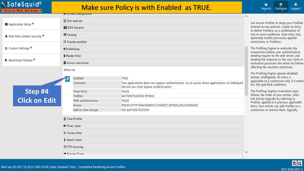 clicking on edit to edit the policy