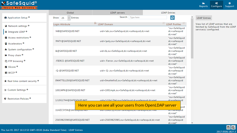 showing all the users from LDAP server in ldap entries tab