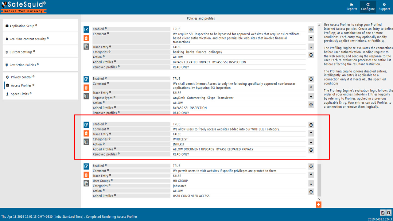 example of creating policy to allow uploads in access profiles section