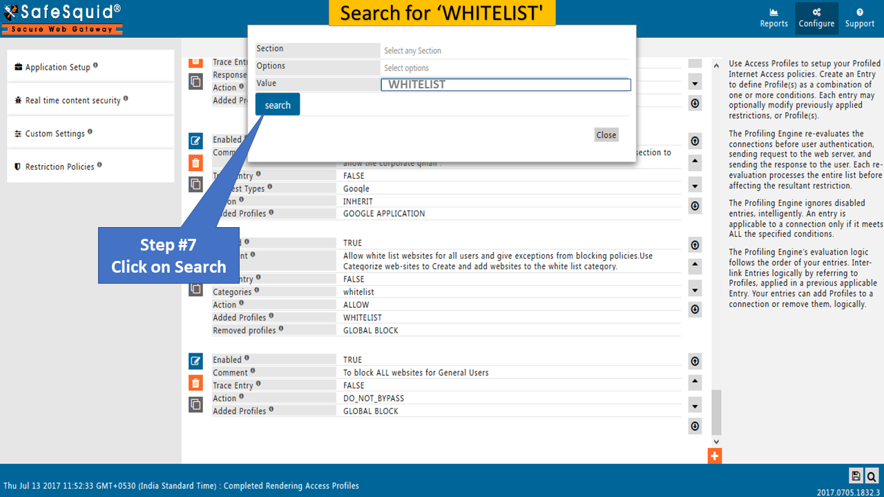 Search 'WHITELIST' policy to allow specific website through category