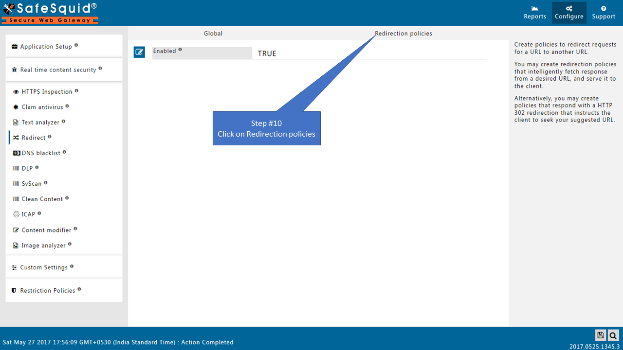 Going to redirect polices tab in redirect section