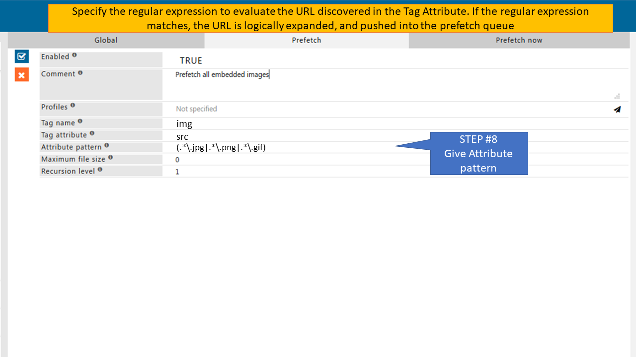 specifying the regular expression to evaluate the URL discovered in the tag attribute