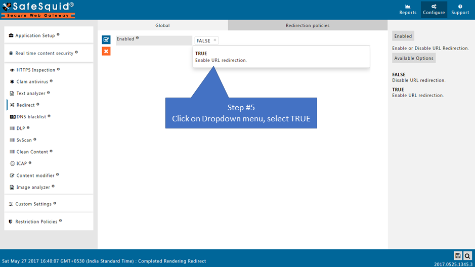 selecting the true in enabled field on global