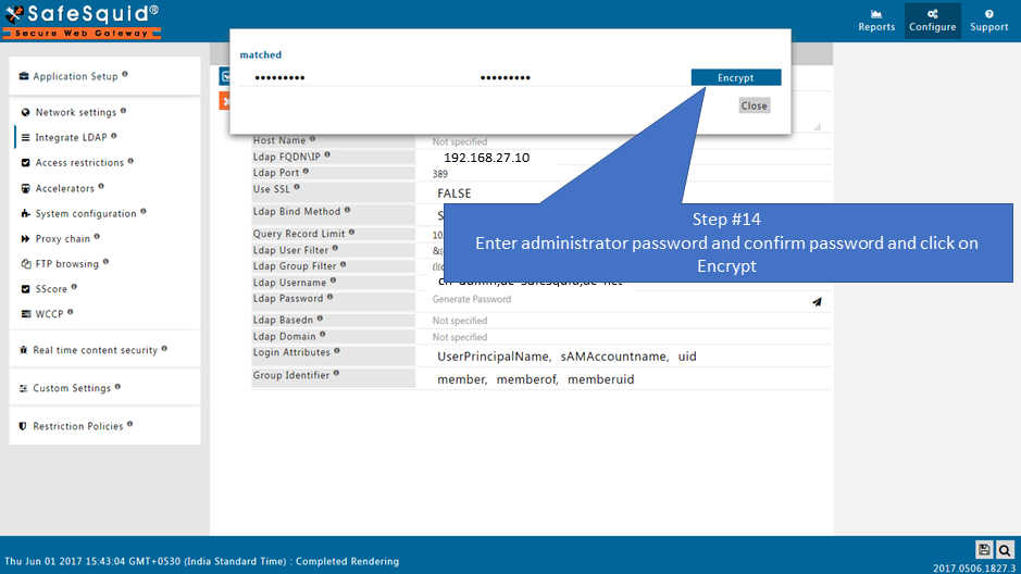 clicking on encrypt to encrypt the password