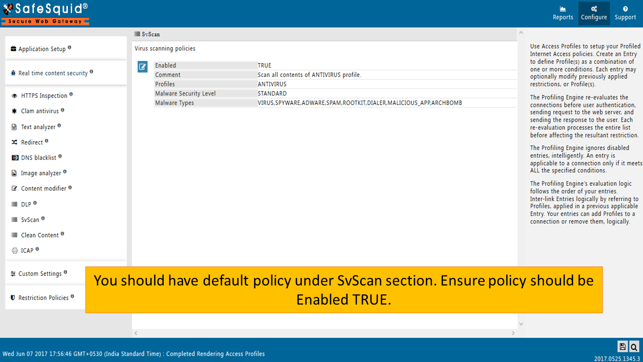 ensuring the default policy in svscan section is enabled true