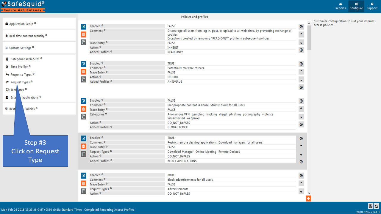 Select Request type to GSuite App Sync Setup With SafeSquid