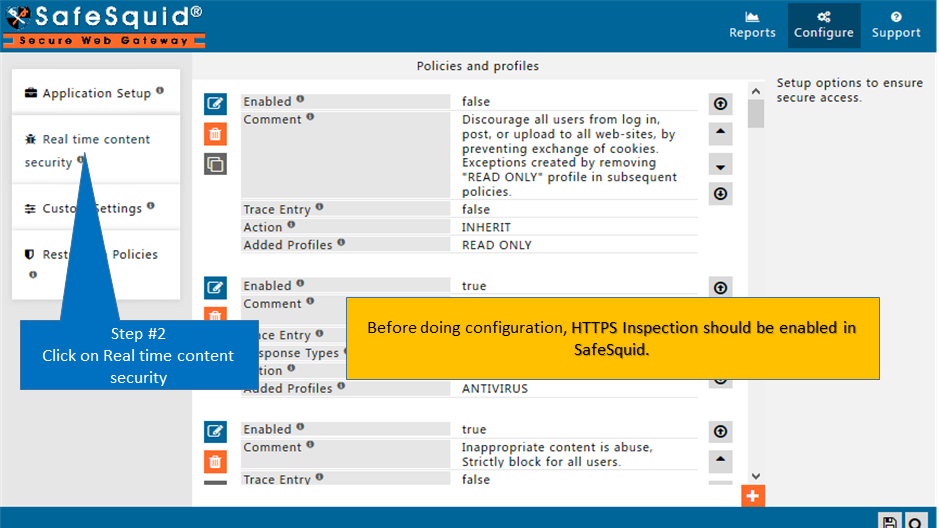 Select Real time Content Security  to block inappropriate content by using text analysis