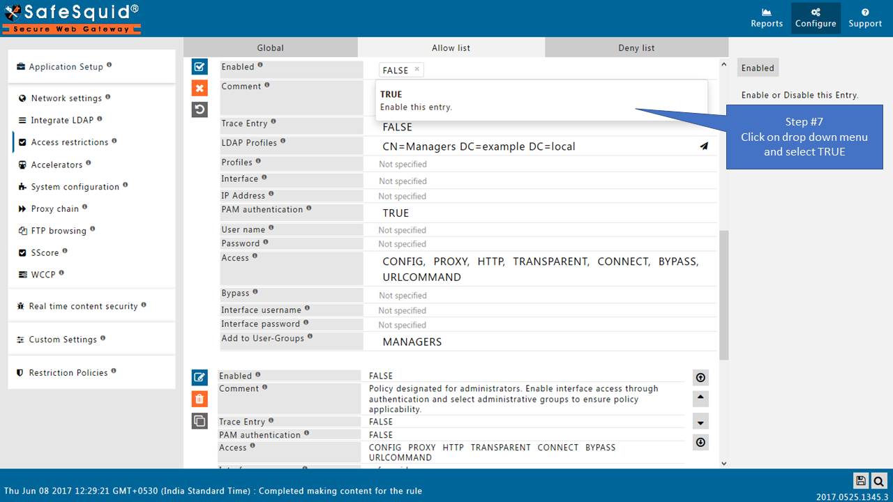 Edit Policies to add LDAP users 2 Enabled True option