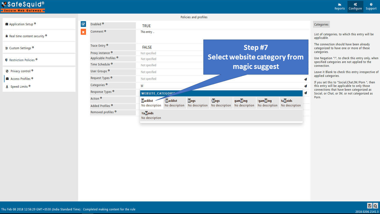 selecting the website category in categories parameter