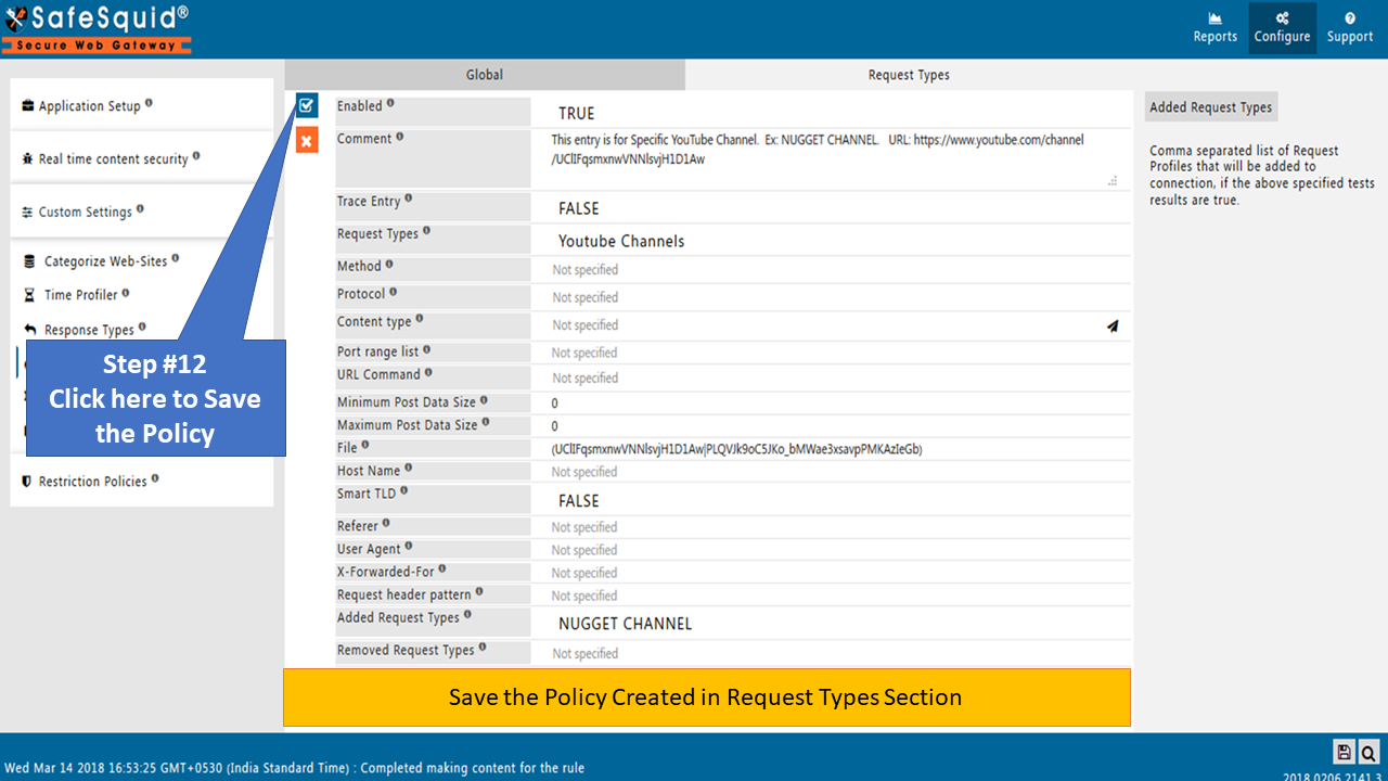 Save the Policy Created in Request Types Section to Allow Specific YouTube Channel and its Playlist