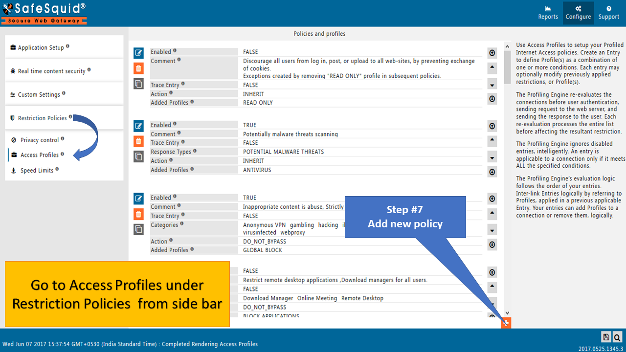 Open Access Profiles from Restriction Policies side menu to allow social networking sites in lunch hours