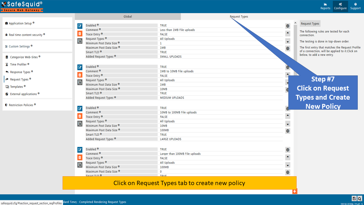 Select Request types to create new policy to block specific YouTube channel