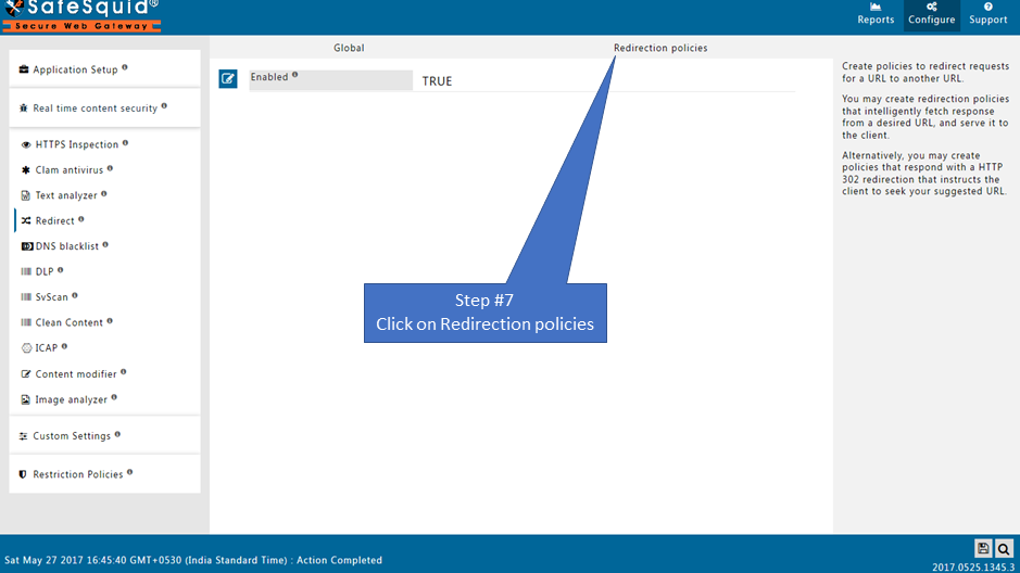 Going to redirect polices tab in redirect section