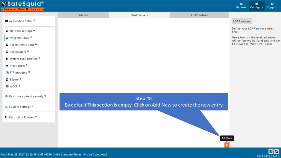 Add new entry in LDAP server section to integrate OpenLDAP with safesquid