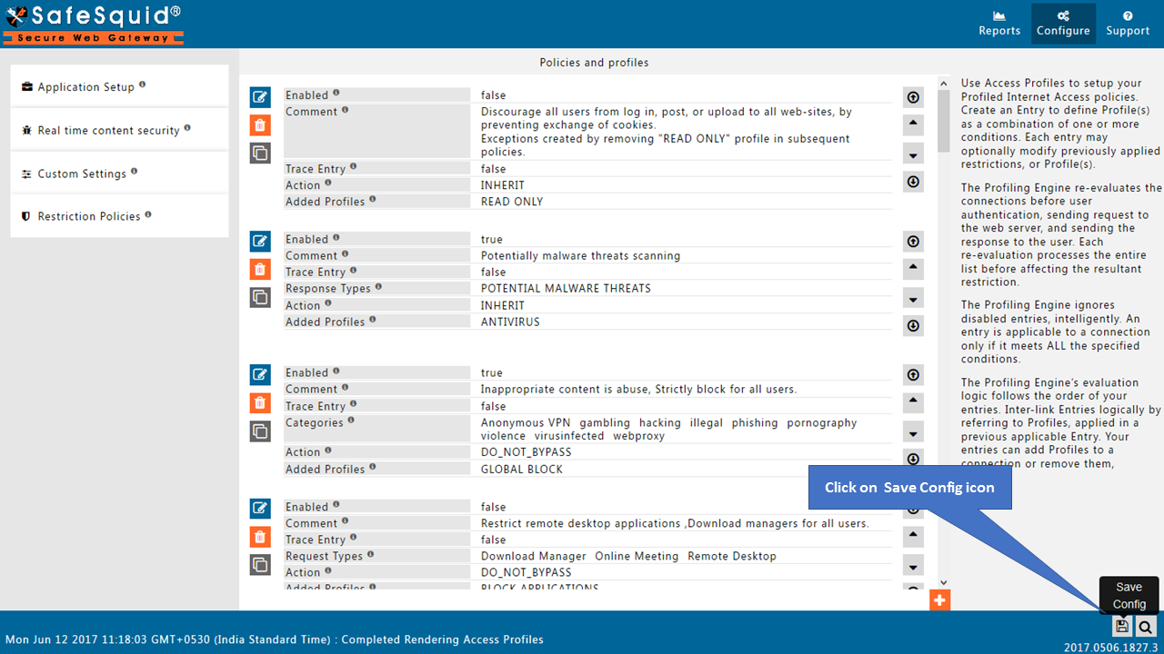 saving the configuration by clicking on sav config