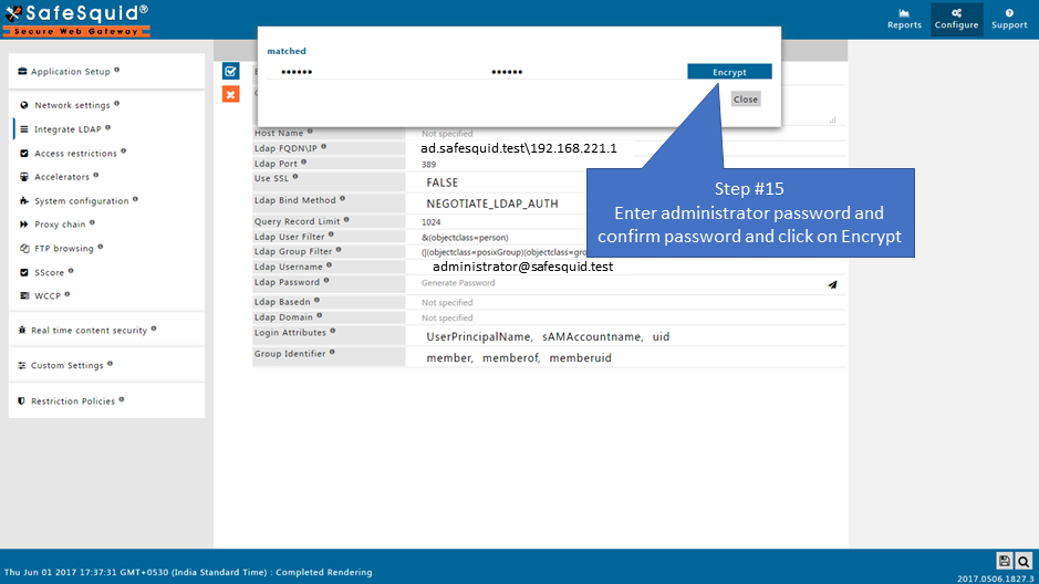 clicking on encrypt to encrypt the password