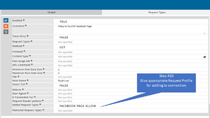 Enter appropriate Request profile in policy that allow only specific page of Facebook