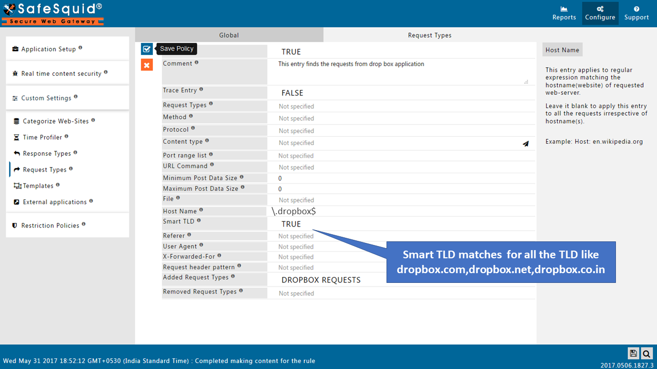 enabling smart TLD as true to match all the dropbox websites