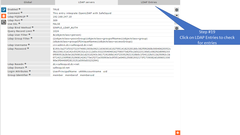 Click on LDAP entires to check fetched entries from LDAP server