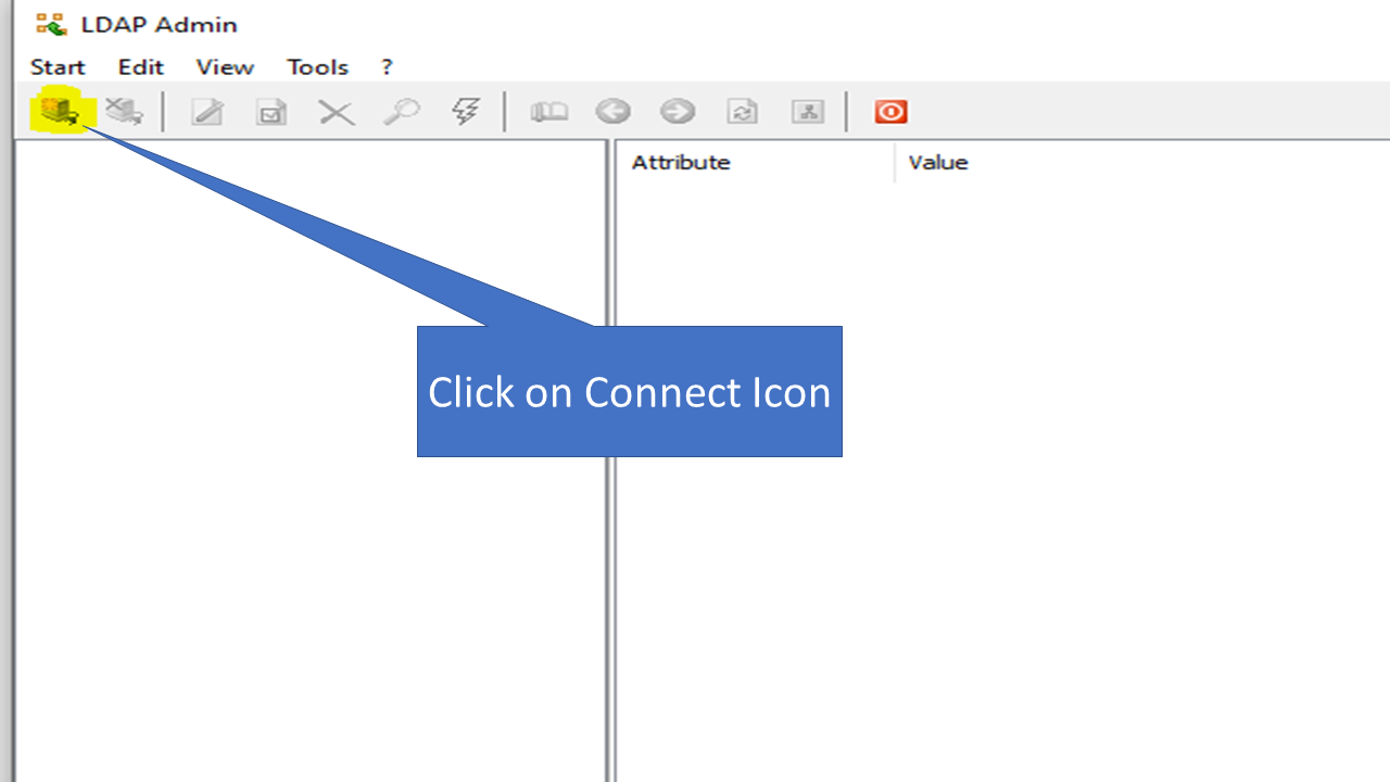in LDAPadmin clicking on connect icon