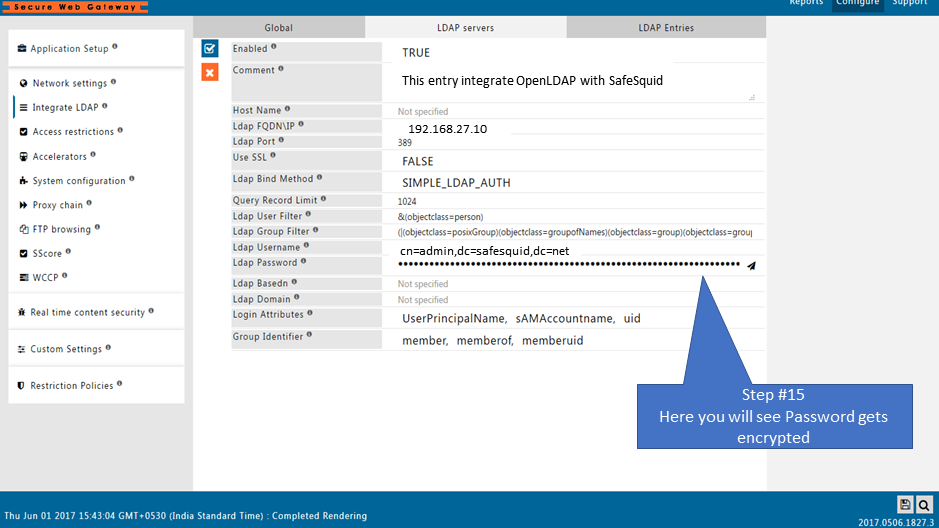 showing that the password is now encrypted