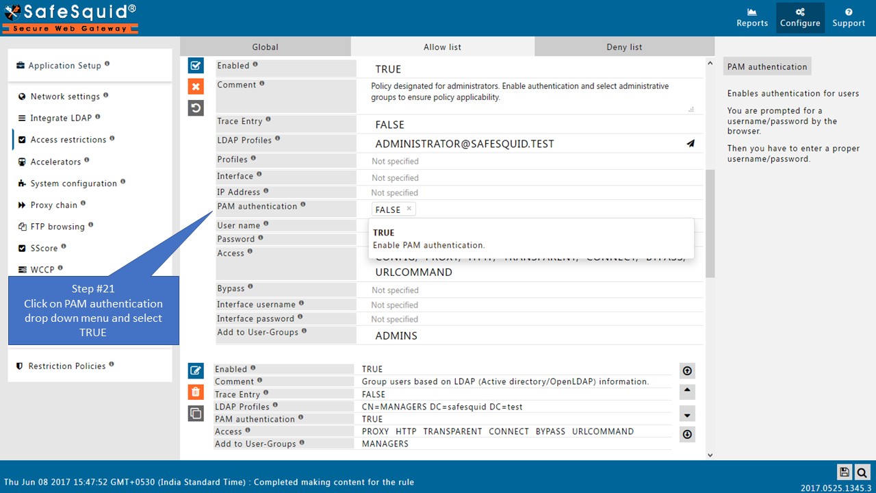 Select PAM authentication for  Administrator from LDAP server in LDAP profile as true