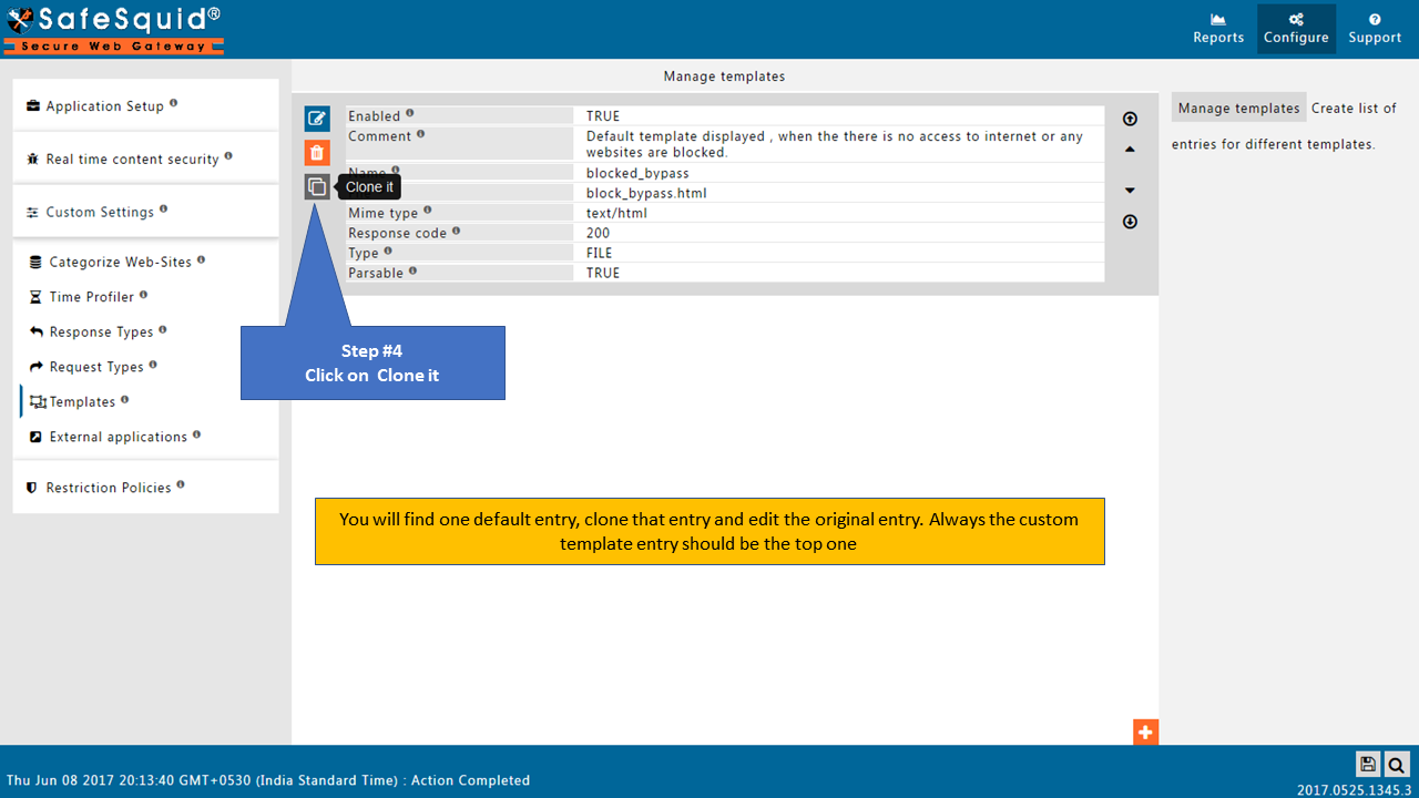 Cloning the existing entry by clicking on clone