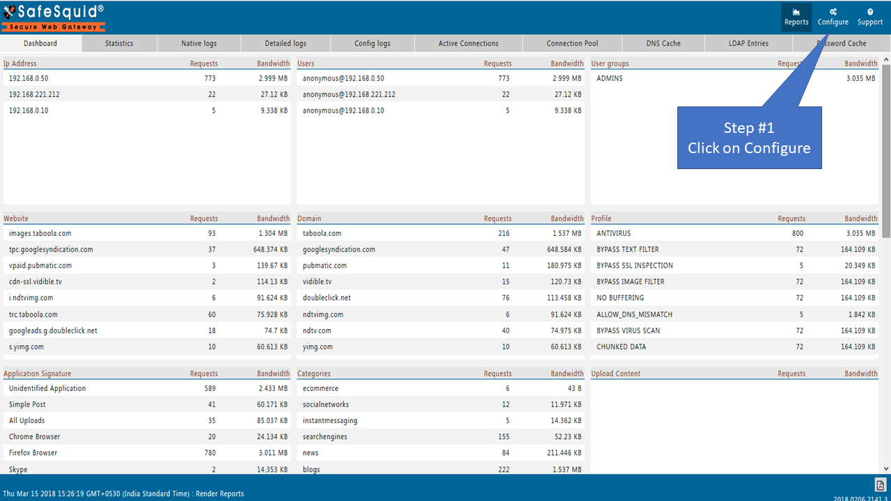 Select  Configure section from safesquid user interface to allow only specific page of Facebook 