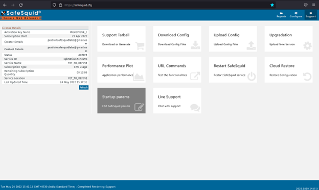 selecting the startup params in the support