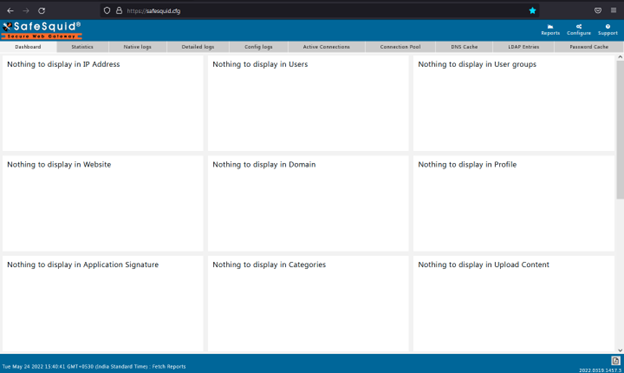 showing the dashboard of safesquid interface