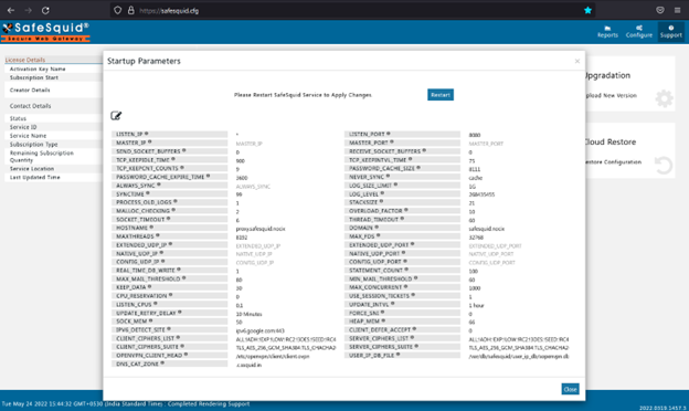 clicking on restart to restart SafeSquid services to apply changes.
