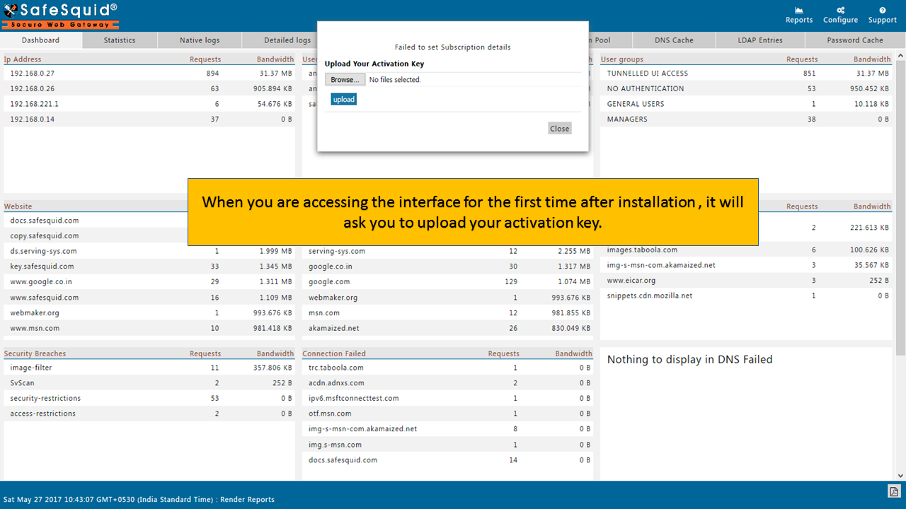 uploading the activation key When your accessing the interface for the first time