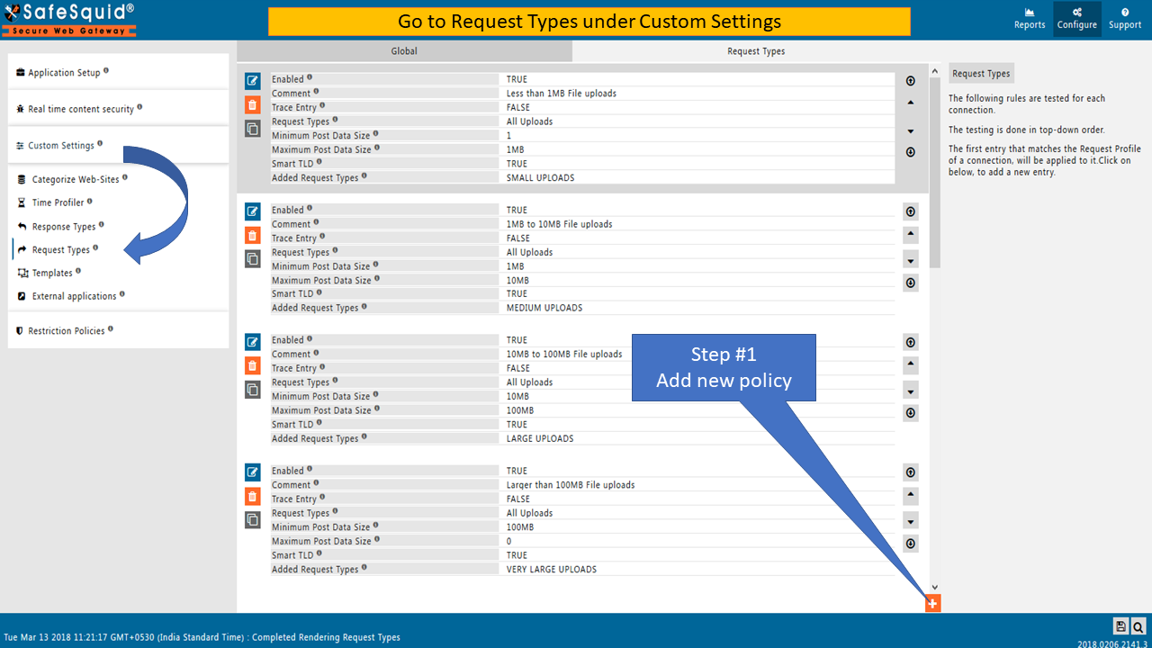 Creating a new policy in request types under custom settings section