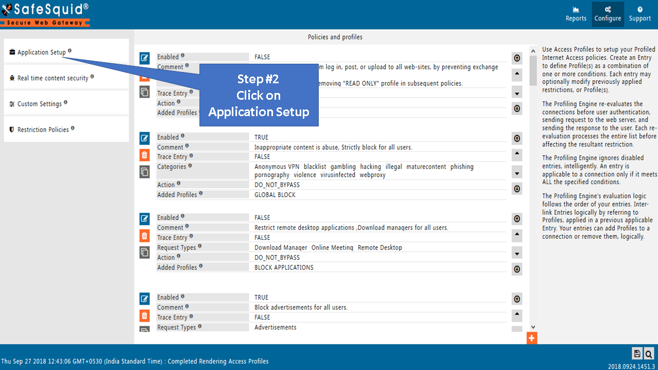 going to application setup in the sidebar