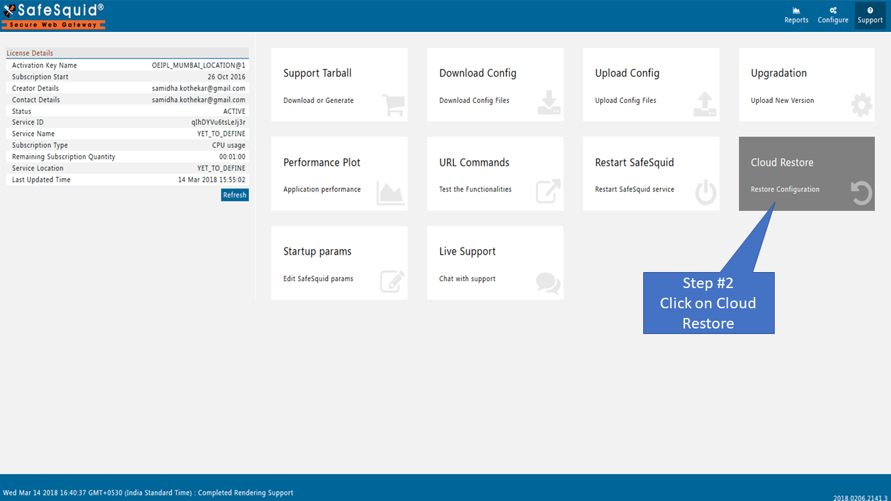 Select configure cloud restore option