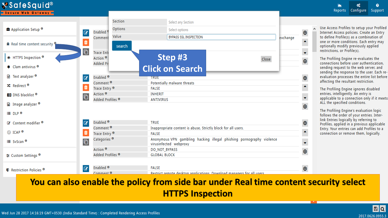 searching BYPASS SSL INSPECTION in Global policies