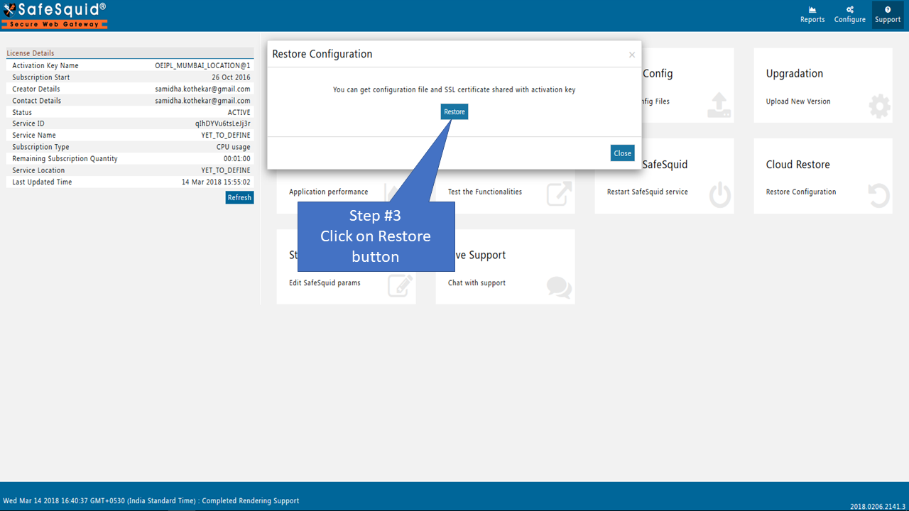 Click on restore to configure cloud restore