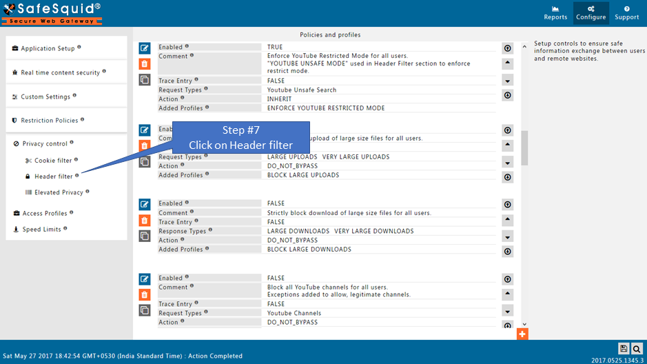 Open Header filter section from Privacy control menu. 