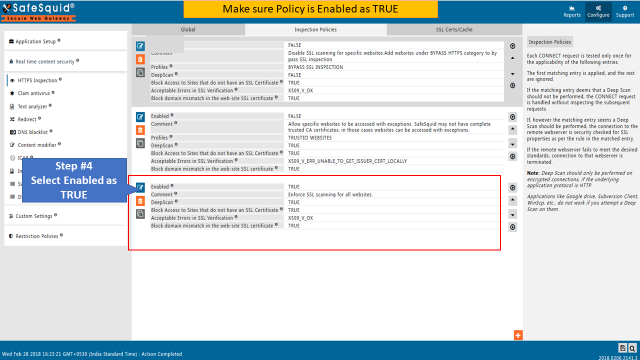 Enabled Global section as true to restrict anydesk and to edit Inspection policy