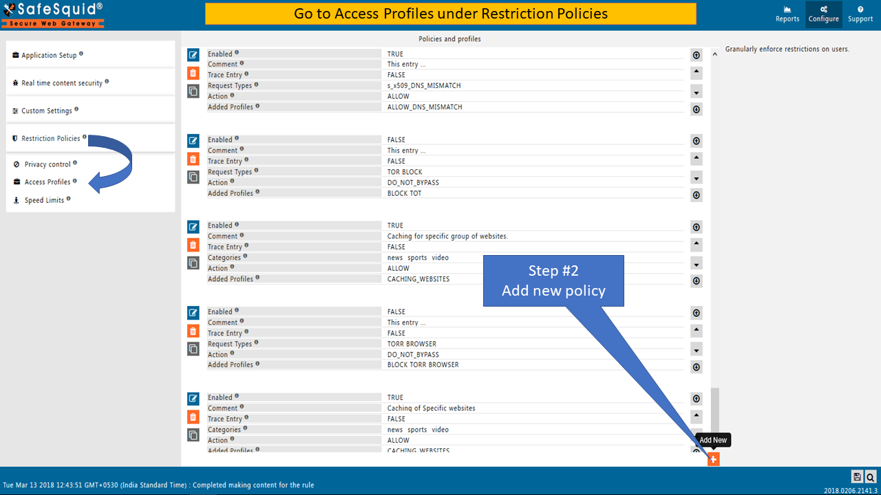 Creating a new policy in Access profiles section