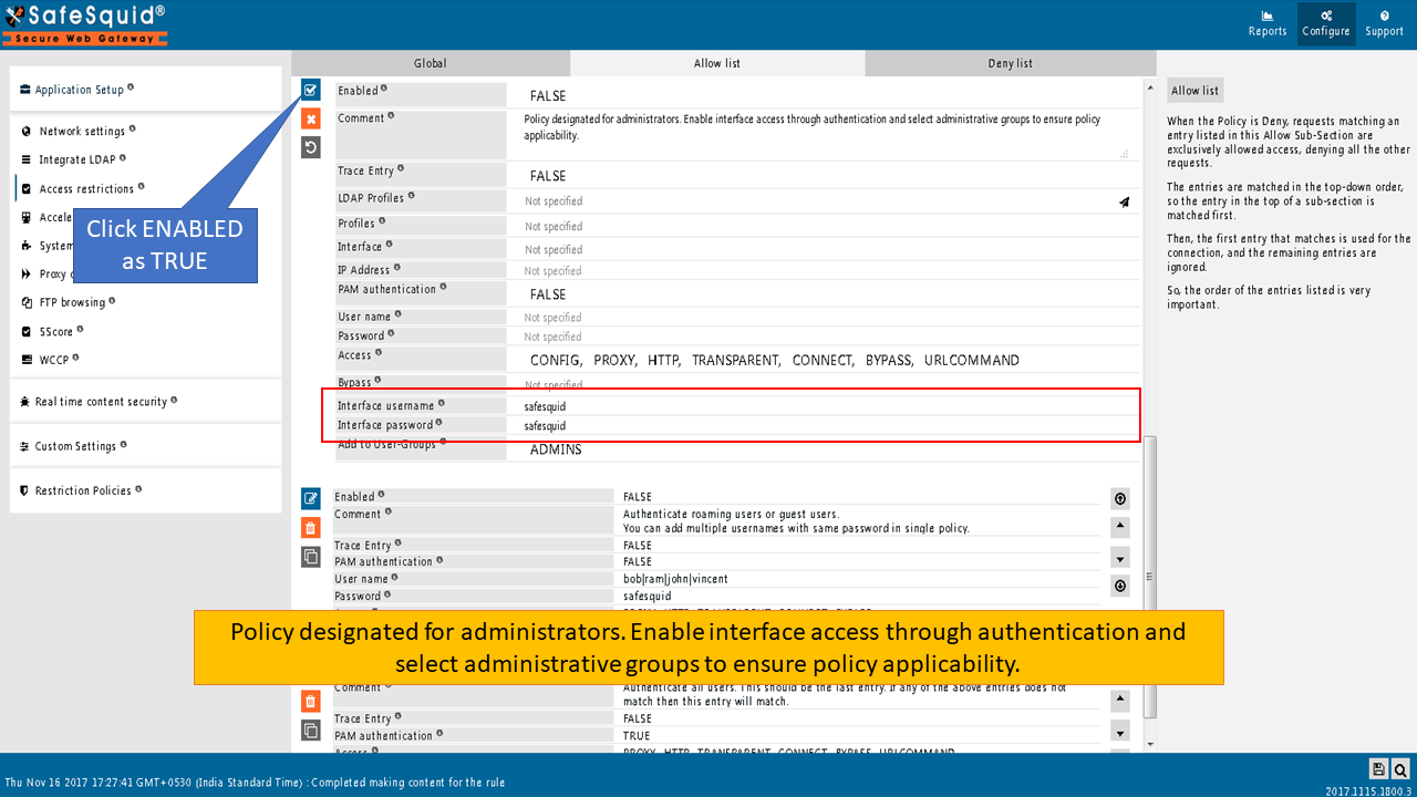 showing policy designated for administrators.