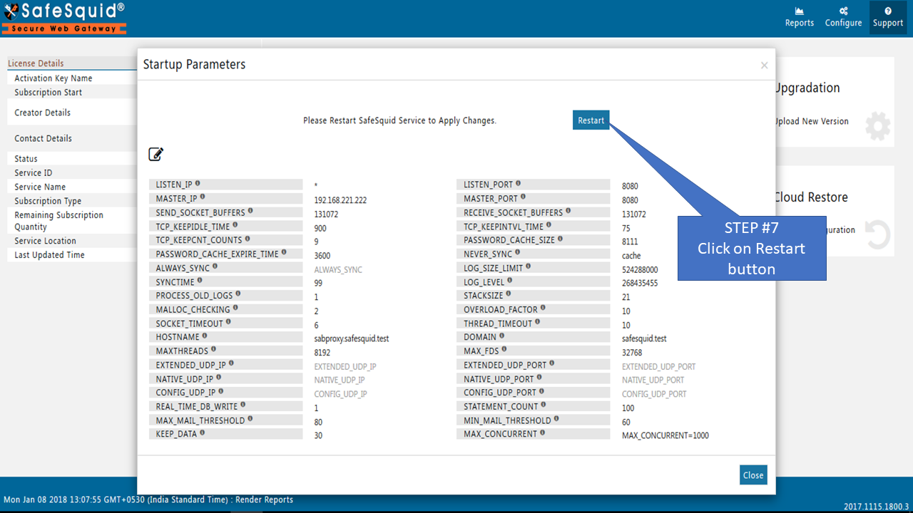 Restart to apply edited parameters in  startup parameters