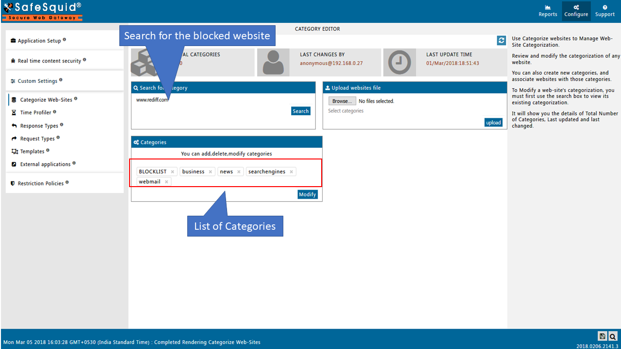 In custom categorization search for the blocked website to provide Access To The Block Listed Website