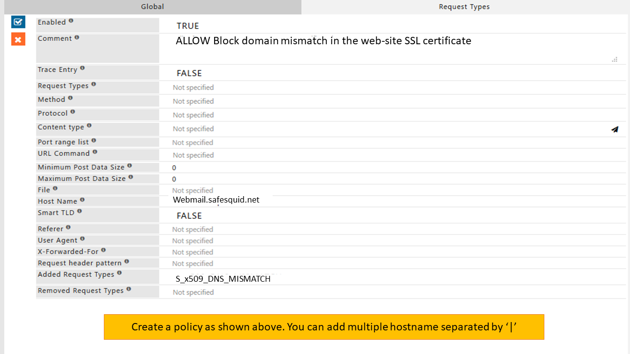 Creating a policy by adding all the required values 