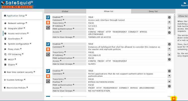 going in the access restrictions section in application setup