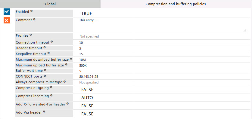 showing compression and Buffering policies tab in system  configuration