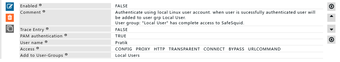 showing rule which will authenticate using local linux user account and which will add the user to local users group